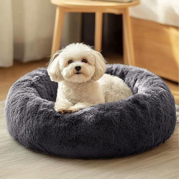 JOLLYVOGUE Small Dog Bed, Calming Soft Anti-Anxiety Donut Cat Bed, Washable round Fluffy Cushion for Small and Medium Pets (20")17