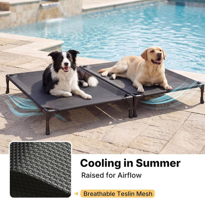 Veehoo Cooling Elevated Dog Bed, Raised Dog Bed for Two Dogs, Indoor Outdoor Pet Cot with Breathable Teslin Mesh & Anti-Slip Rubber Feet, Durable Double Dog Bed for Multi-Pet Homes, 35" X 25", Black3