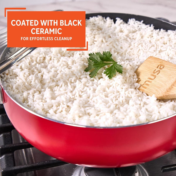 6.9 Qt Large Red Aluminum Dutch Oven Caldero with Black Ceramic Nonstick & Glass Lid – Big Rice, Stew, Cooking Pot for Soups, Beans, Braising & Traditional Hispanic Recipes4
