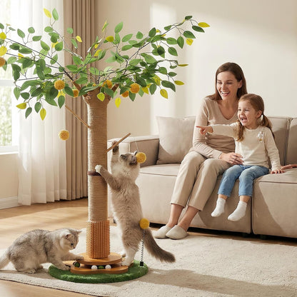 41" Tall Cat Scratching Post for Large Cats - XL Sturdy Cat Scratching Post with Solid Wood Base, Sisal Rope Scratching Posts for Indoor Cats Adults with Self-Grooming Brush, 4 Detachable Hanging Toys7