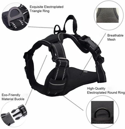 No Pull Dog Harness, Adjustable Pet Vest with Front/Back Leash Clips, Reflective Comfortable Vest Harness for Large Dogs, Easy Control Handle for Walking-Black L4