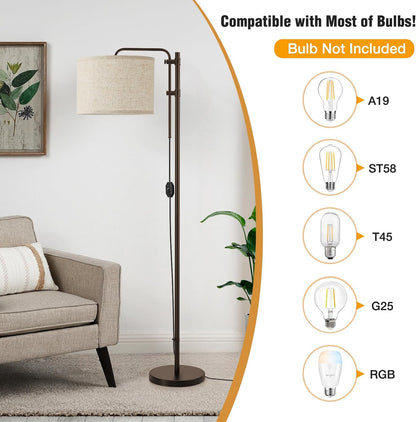 Dimmable Floor Lamp for Living Room, Adjustable Height Standing Lamp | 350° Rotate Beige Lampshade, 67.5-Inch Modern Tall Lamps for Corner Bedroom Home Office (Bulb Included)7