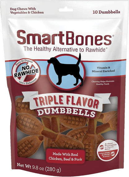 Smartbones Triple Flavor Dumbbells Rawhide-Free Dog Treats, 10 Count | with Real Peanut Butter, Chicken & Beef, Easy to Digest Chew with Vitamins & Minerals, Supports Dental Health, for Adult Dogs5