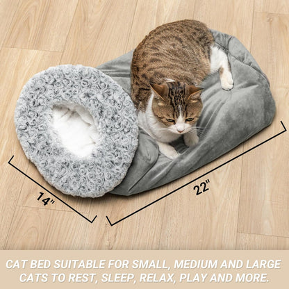 Covered Cat Bed for Indoor Cats, Washable Fluffy Cat Sleeping Bag | Warm Winter Pet Cave Bed for Relax & Play, Cozy Kitten Tunnel Nest for Cold Weather2