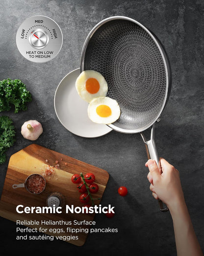 Wok Pan with Lid, Hybrid Ceramic 13 Inch Tri-Ply Stainless Steel Woks & Stir-Fry Pans Nonstick, Non-Toxic, PFAS/PFOA/PTFE Free, Metal Utensil Safe, Dishwasher & Oven Safe, Induction Compatible4