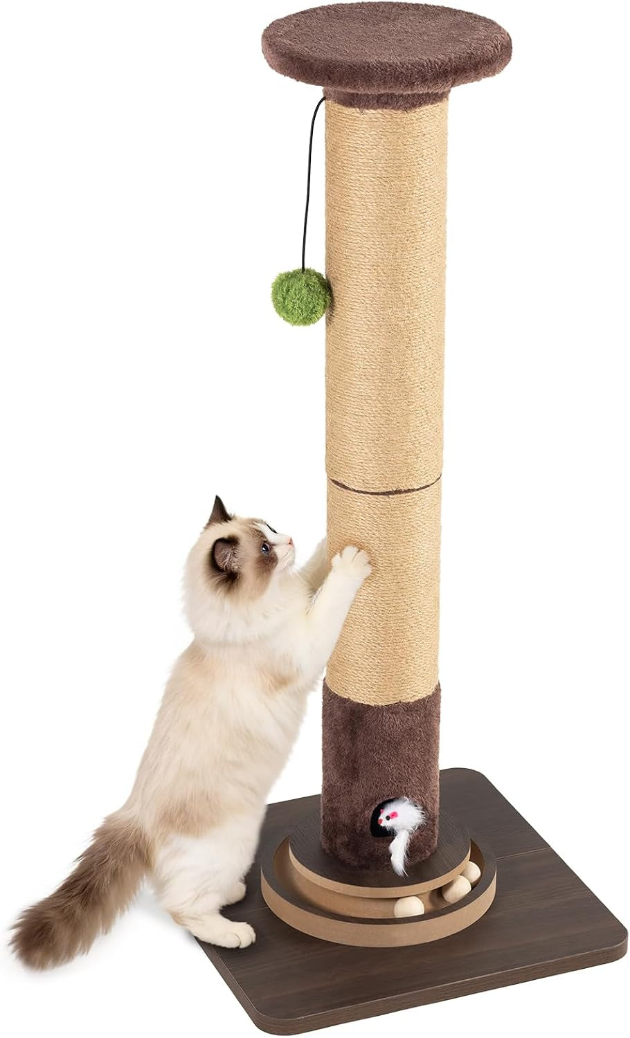 35-4-tall-sisal-cat-scratching-post-anti-tip-stable-base-interactive-mouse-hole-toys-furniture-grade-wood-cat-scratcher-tower-for-indoor-cats