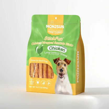 MON2SUN Dog Treats, 5 Inch Chicken Wrapped Rawhide Sticks, 14.11 Oz | Long-Lasting Chew Engagement, Dental-Friendly Chewing Support, Sized for Puppies and Small Dogs10