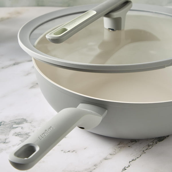 Balance 11" Ceramic Wok Pan, 4.4Qt Nonstick Stir Fry Pan | Flat Base Induction Wok with Straining Spoon Rest Glass Lid, Recycled Aluminum, PFAS & PTFE Free Non Toxic Coating, Moonmist7