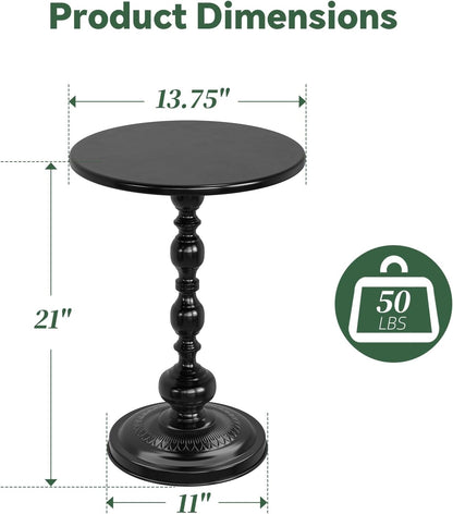 Small Side Table, round Drink Table End Table, Sofa Table TV Tray Table, Pedestal Coffee Table for Living Room, Black3