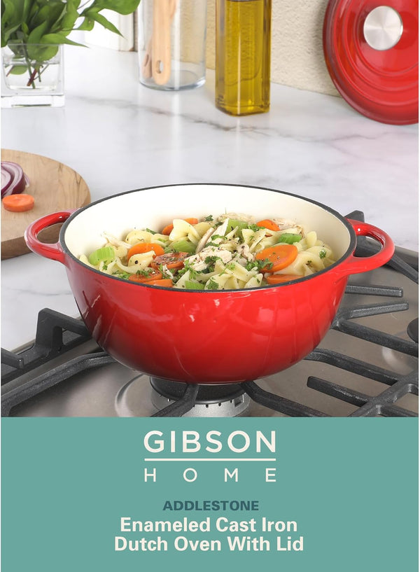 Addlestone 2.65 Quart round Enamel Cast Iron Dutch Oven Pot with Lid & Dual Handles - Gradient Red2