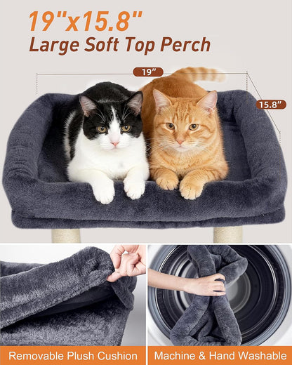 19" Small Cat Tree with Scratching Post for Indoor Cats with Perch | Dark Gray, Removable 19"×15.8" Perch Bed, Dual Natural Sisal Scratcher,Small Cat Tower,Space-Saving2