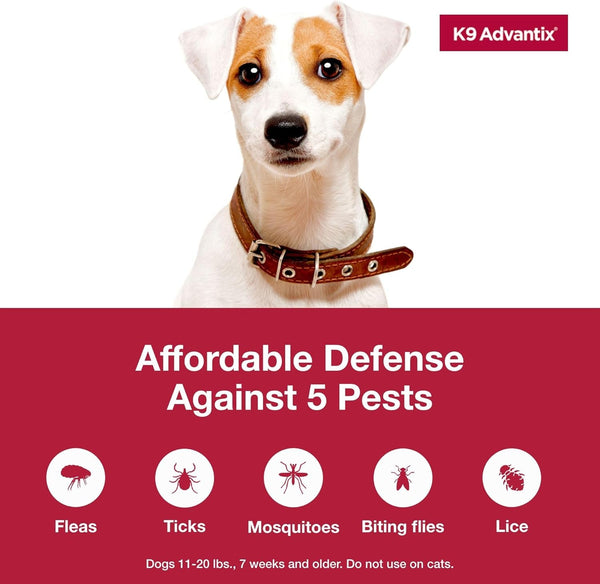 K9 Advantix Flea, Tick & Mosquito Prevention for Dogs 11-20 Lbs. | Flea Drops for Medium Dogs | Apply Monthly | 2 Treatments3