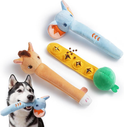 Nocciola Dog Squeak Toys 5Pcs, Dog Toys to Keep Them Busy for Aggressive Chewers, Hide and Seek Crinkle Dog Toy for Large Dogs, Long Face Wild Animals Playground Series9