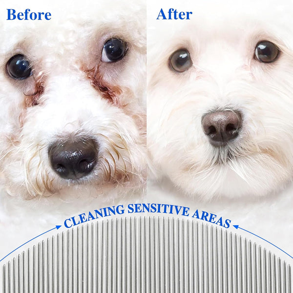 2 Pack Professional Eye Comb for Pets,Stainless Steel Tear Stain Remover,Flea Lice Comb,For Cats & Dogs,Gentle Round-Head Grooming Tool,Precisely Removes Stains, Dirt and Debris from the Eye Area4