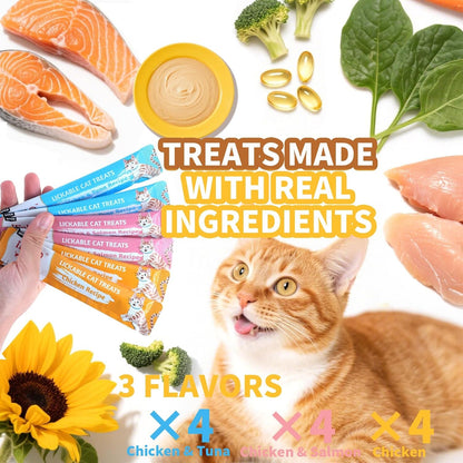 Cat Treats, High Meat High Moisture Lickable Cat Treats, Variety Pack Real Chicken & Seafood Silky Creamy Purée - Grain Free (15G Each | 12 Tubes)3