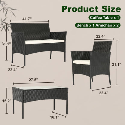 4-Piece Patio Furniture Set | Black | Outdoor Wicker Furniture | with Coffee Table | Modern Rattan Chairs Conversation Set | Outdoor Seating | Weather-Resistant | for Porch, Garden, Lawn2
