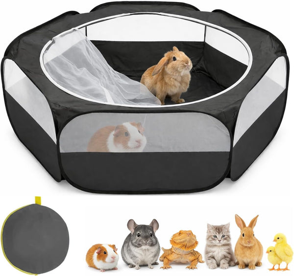 Amakunft Small Animal Pop-Up Playpen with Mesh Cover, 47'' X 23.6'' X 15'' Chicken Brooder Box, Play Pen Indoor Outdoor for Guinea Pigs, Bunny, Rabbits, Ferrets, Chinchillas, Kittens | Indoor/Outdoor, Water-Resistant, Chicken Brooder, Travel Playpen for Rabbits, Ferrets, Hamsters and Kittens7