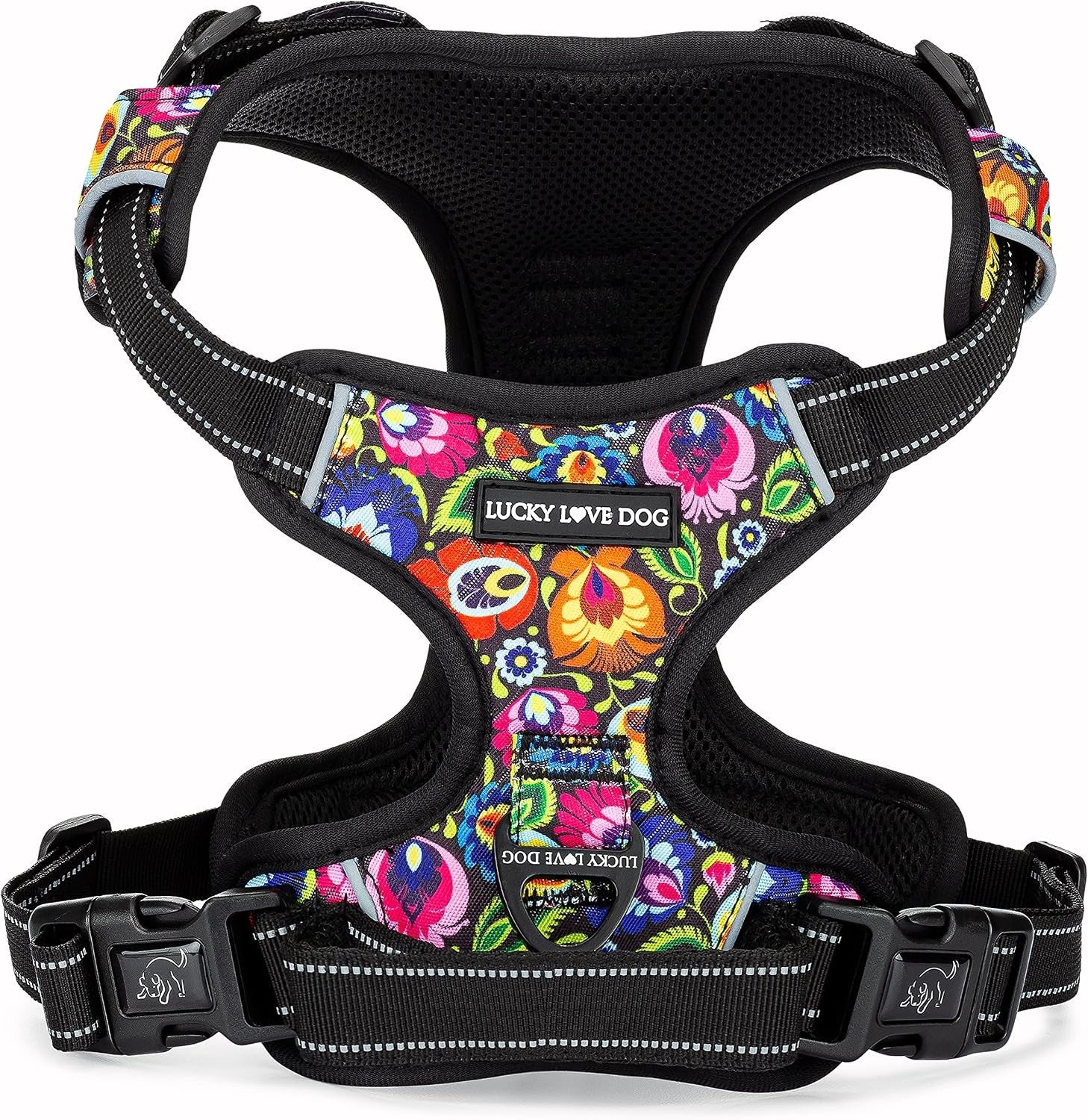 lucky-love-dog-no-pull-dog-harness-adjustable-and-easy-to-walk-cute-patterned-harness-for-medium-male-female-dogs-blackbird-medium