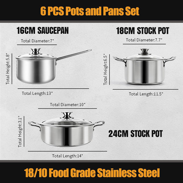 Stainless Steel Pots and Pans Set, 6 PCS Nonstick Induction Cookware Set | Works with Induction/Electric and Gas Cooktops, Dishwasher Safe2
