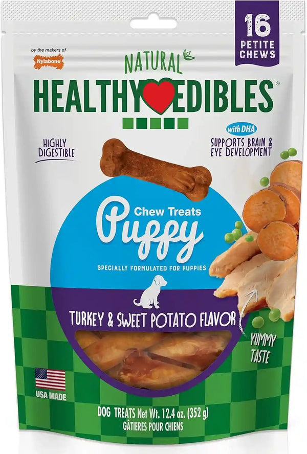 Nylabone Healthy Edibles Natural Puppy Chews Long Lasting Treats for Puppies, Roast Beef/Apple/Bacon Dog Treats, X-Small/Petite (3 Count)16
