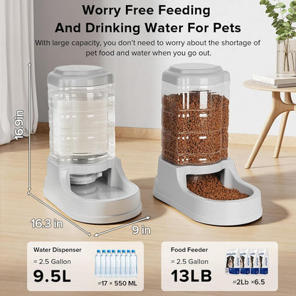 Kenond 9.5L Dog Feeder and Water Bowl Set for Dog, Automatic Food Dispenser | Wide Mouth, Easy to Clean/ Gravity Filled/ Large Capacity/ Multi Pet Home2
