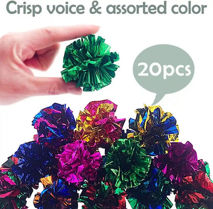 PET SHOW 20 Pcs Cat Crinkle Toy Ball 2.5Inch Mylar Cat Pounce Chase Toys Colorful Paper Ball Chase Training Activity for Cats Kittens4