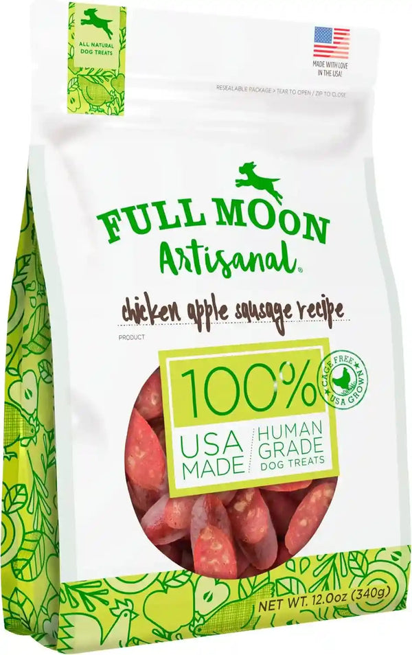 Full Moon® Chicken Apple Sausage Dog Treats 12 Oz | Human Grade, No Corn, No Wheat, No Soy, Glycerin Free, Made in the USA1