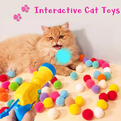 2 Cat Toy Launchers & 100 Cat Pom Pom Balls,Cat Toys Balls Launcher,Launch Ball Interactive Toy,Silent Plush Elastic Ball for Kitty5
