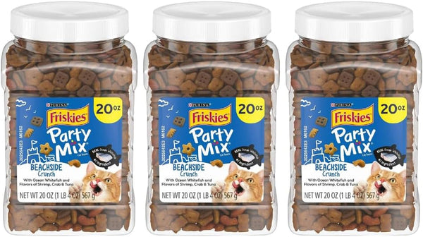 Purina Friskies Party Mix Cat Treats, Beachside Crunch, Made with Ocean Whitefish, Crunchy Cat Treats for Adult Cats, 20-Ounce Resealable Canister (Pack of 2)13