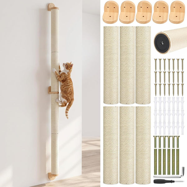 84" Tall Wall Mounted Cat Scratcher Post, Cat Wall Shelves Furniture, 6 Pcs 14 Inch Sisal Climbing Poles with 5 Brackets, Kitten Modular Scratch Tower, Space Saving Pet Supplies1
