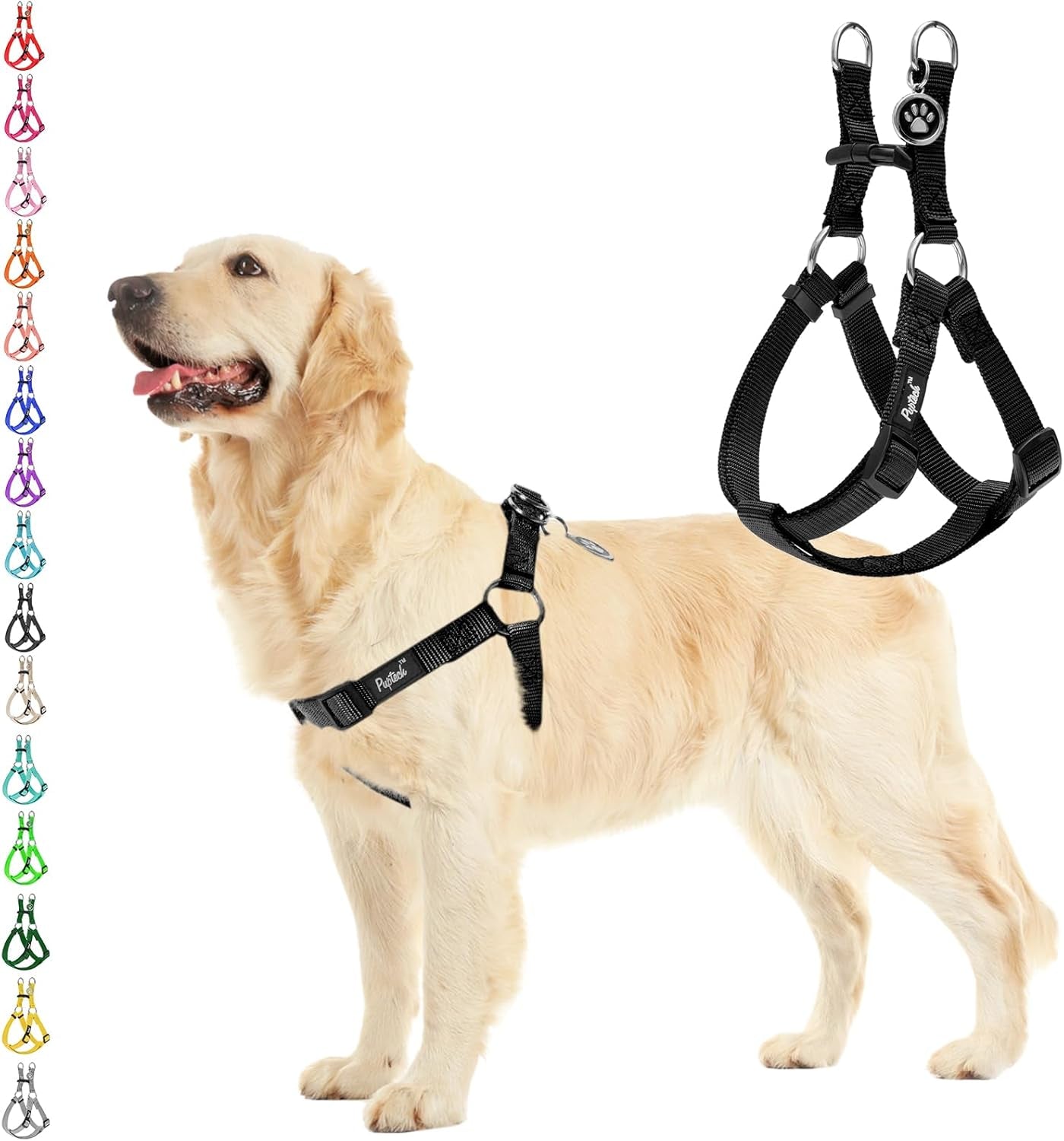 pupteck-no-pull-dog-harness-soft-adjustable-basic-nylon-step-in-puppy-vest-outdoor-walking-with-id-tag