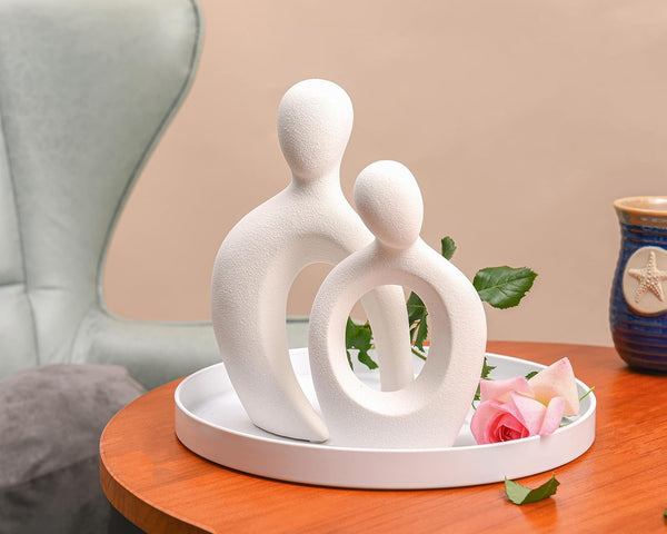 Ceramic Couple Statues for Home Decor, Abstract Lover Sculpture Shelf Decor | Office Decor, Home Decorations for Living Room, Bedroom, Gifts for Anniversary Valentine'S Day Birthday (White)2