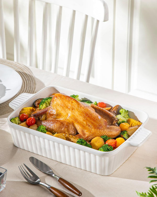 4.4QT Ceramic Casserole Dishes for Oven, 9X13 Baking Dishes, White | Rectangular Lasagna Pan with Handles, Ceramic Baking Dish, Deep Roasting Pan, Microwave and Dishwasher Safe, Wedding Gift9