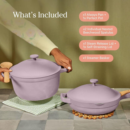 Our Place Cookware Duo, 7-Piece Ceramic Nonstick Cookware Set with Strainer | Non-Toxic Ceramic Cookware Set with 10.5-Inch Always Pan, 5.5 Qt Perfect Pot & Strainer; Induction & Oven Safe to 450°F6