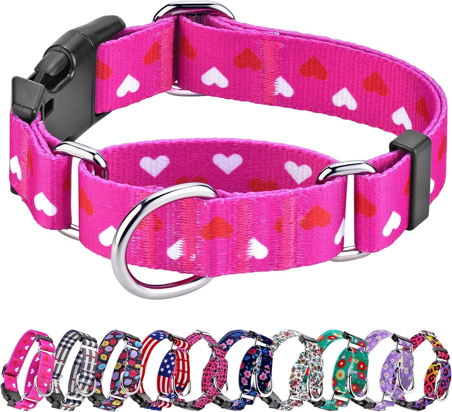 hikiko-martingale-collar-for-dogs-adjustable-soft-nylon-dog-collars-with-cute-patterns-for-small-medium-large-dog-pink-butterfly-medium