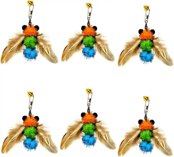 12 Pack Cat Wand Feather Toy Refills with Bells , Natural Feather Replacement for Interactive Teaser Toys, Colorful Wand Attachments, Durable and Safe Cat Toy Accessories for Exercise and Play8