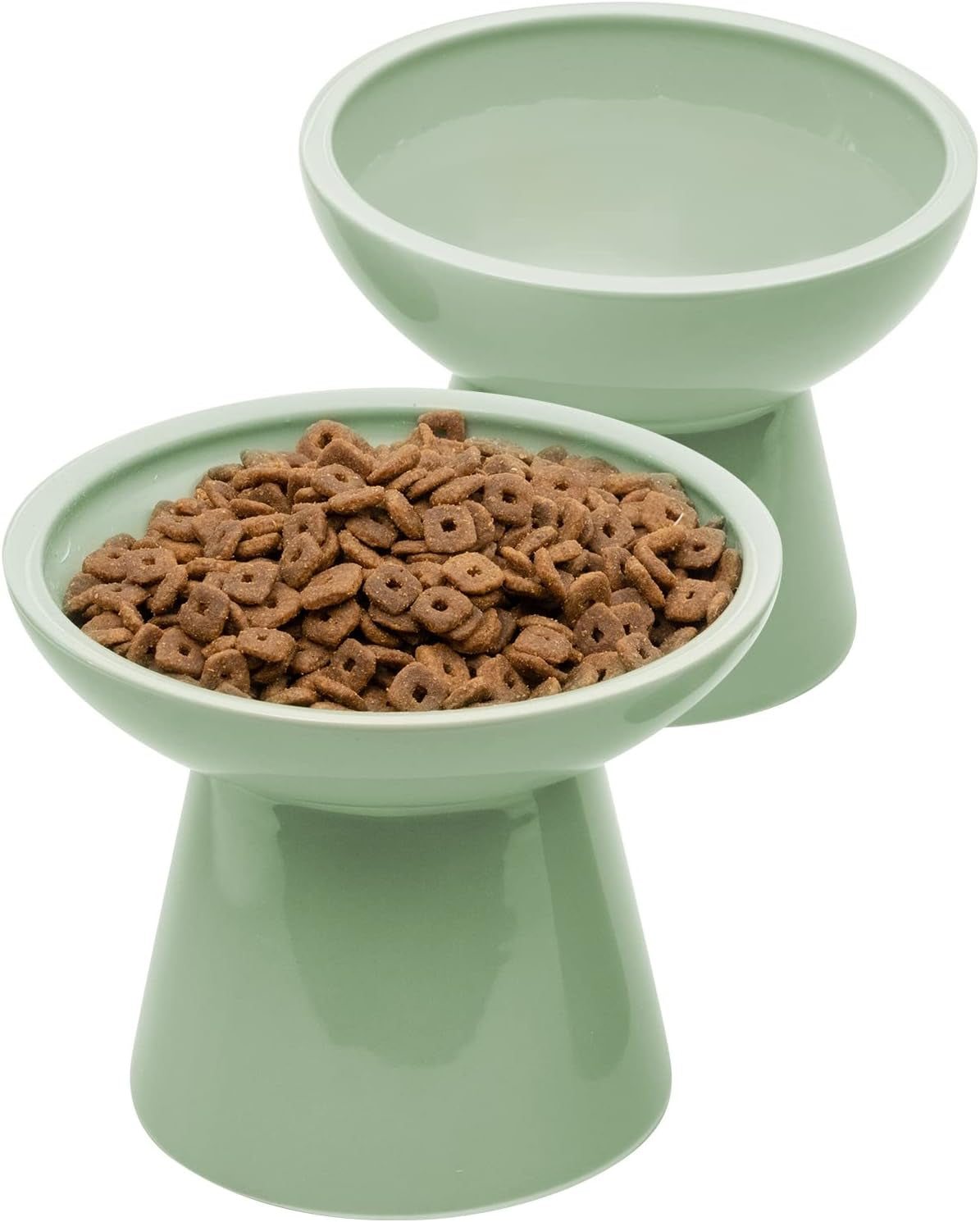ceefu-2-pack-elevated-ceramic-cat-bowls-extra-wide-for-food-water-anti-vomiting-whisker-friendly-shallow-food-dish-and-deep-water-bowl-lead-cadmium-free-raised-height-for-cats-sage-green
