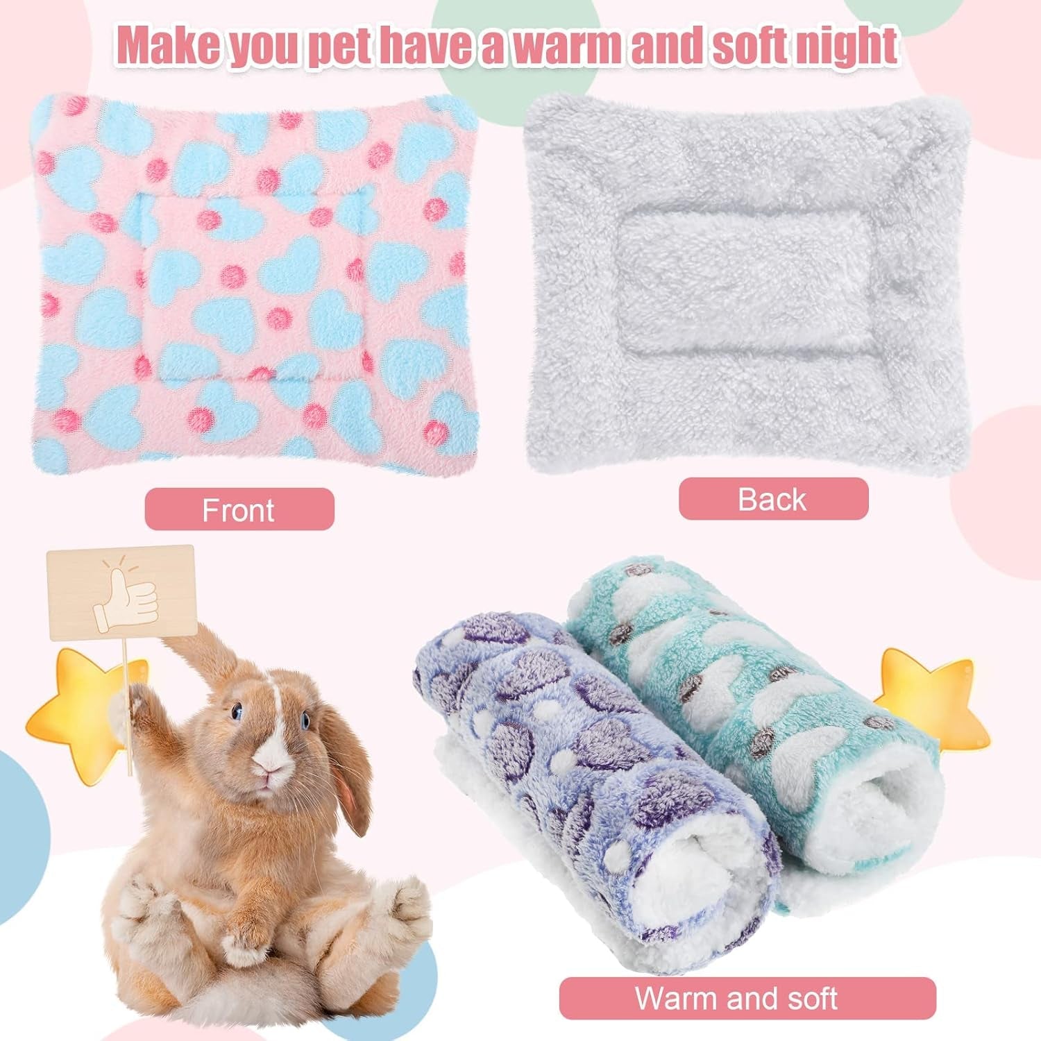 jetec-3-pcs-bunny-guinea-pig-beds-soft-bunny-mats-warm-guinea-pig-mat-small-animal-bed-pads-fleece-sleeping-pads-for-indoor-rabbit-hamster-squirrel-hedgehog-chinchillafleece-heart-purple