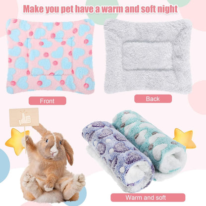 Jetec 3 Pcs Bunny Guinea Pig Beds Soft Bunny Mats Warm Guinea Pig Mat Small Animal Bed Pads Fleece Sleeping Pads for Indoor Rabbit Hamster Squirrel Hedgehog Chinchilla(Fleece,Heart,Purple)4