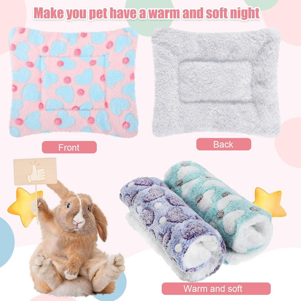 Jetec 3 Pcs Bunny Guinea Pig Beds Soft Bunny Mats Warm Guinea Pig Mat Small Animal Bed Pads Fleece Sleeping Pads for Indoor Rabbit Hamster Squirrel Hedgehog Chinchilla(Fleece,Heart,Purple)4