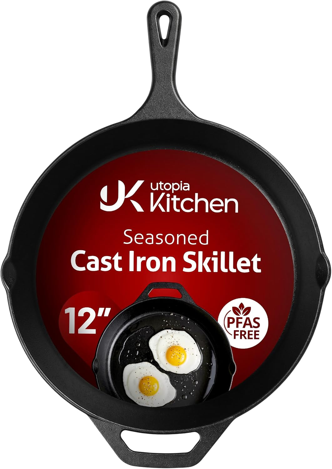 cast-iron-skillet-12-inch-pre-seasoned-pfas-free-black-chef-pan-even-heat-distribution-stovetop-oven-campfire-and-grill-safe-large-skillet-indoor-outdoor-use