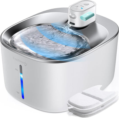 FEELNEEDY Wireless Cat Water Fountain Stainless Steel with Sensor, 4000Mah Battery Operated, 4L/135Fl Oz Pet Water Fountain for Cats Dogs, Ultra Quiet Cat Drinking Fountain with 2 Filters (YPD-C004S)9