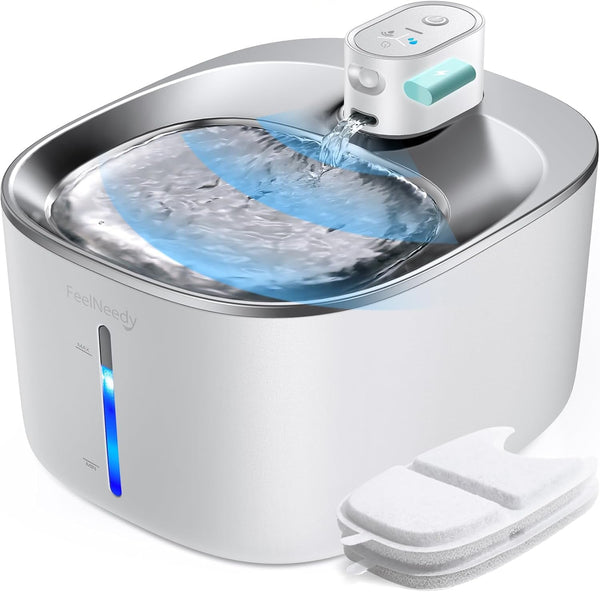FEELNEEDY Wireless Cat Water Fountain Stainless Steel with Sensor, 4000Mah Battery Operated, 4L/135Fl Oz Pet Water Fountain for Cats Dogs, Ultra Quiet Cat Drinking Fountain with 2 Filters (YPD-C004S)9