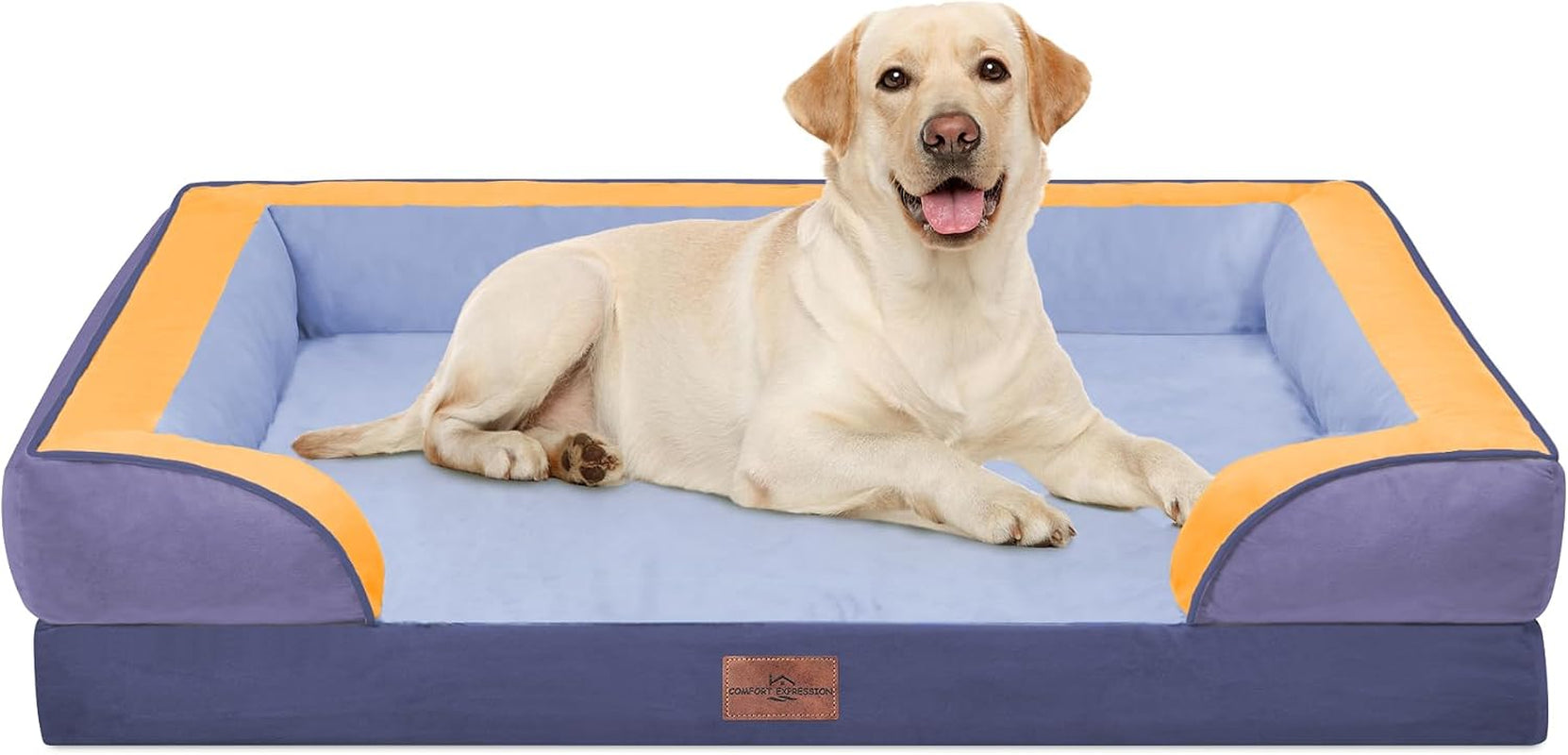 comfort-expression-orthopedic-dog-bed-for-extra-large-dogs-with-bolster-waterproof-dog-couch-bed-with-washable-cover-non-slip-bottom-supportive-egg-crate-foam-xl-pet-bed-42x30-inch