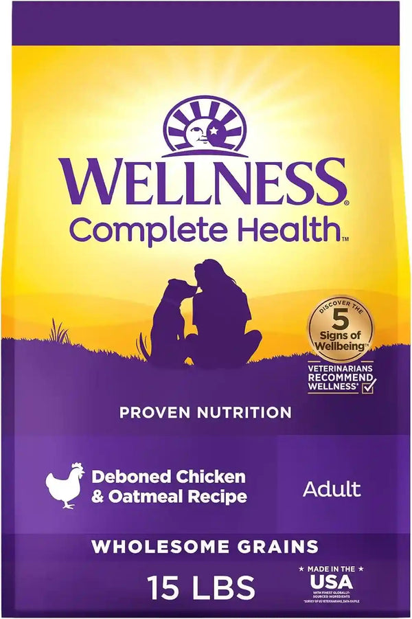 Wellness Complete Health Adult Dry Dog Food, Wholesome Grain Kibble, Natural, Chicken and Oatmeal Recipe, 30 Lb Bag25