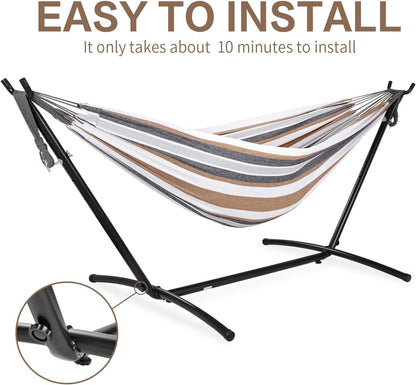 Double Hammock with Stand for Outside, Heavy-Duty, Portable (Coffee) | 450 Lbs, 9FT, Space Saving, 2 Person, Heavy-Duty Steel Frame, Easy Assembly, Indoor Outdoor Patio6