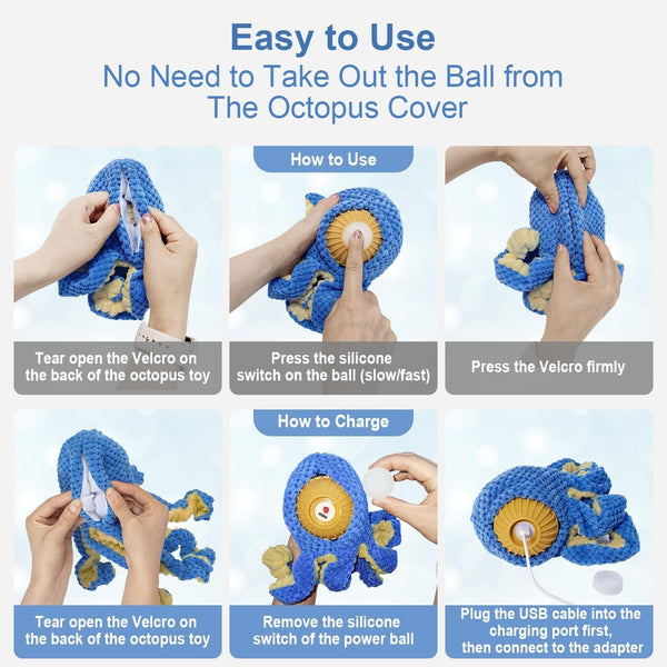 Interactive Dog Toys Octopus,Durable Automatic Jumping Dog Toy to Keep Them Busy,Squeaky Moving Tug of War Doggie Toy,Usb Rechargeable,Not for Aggressive Chewers (Blue)3