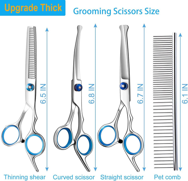 5 in 1 Upgraded Thicken Dog Grooming Scissors, Professional Dog Scissors for Grooming with Safety round Tips, Lengnoyp Stainless Steel Thinning Shears, Pet Cat Shears for Grooming Kit2