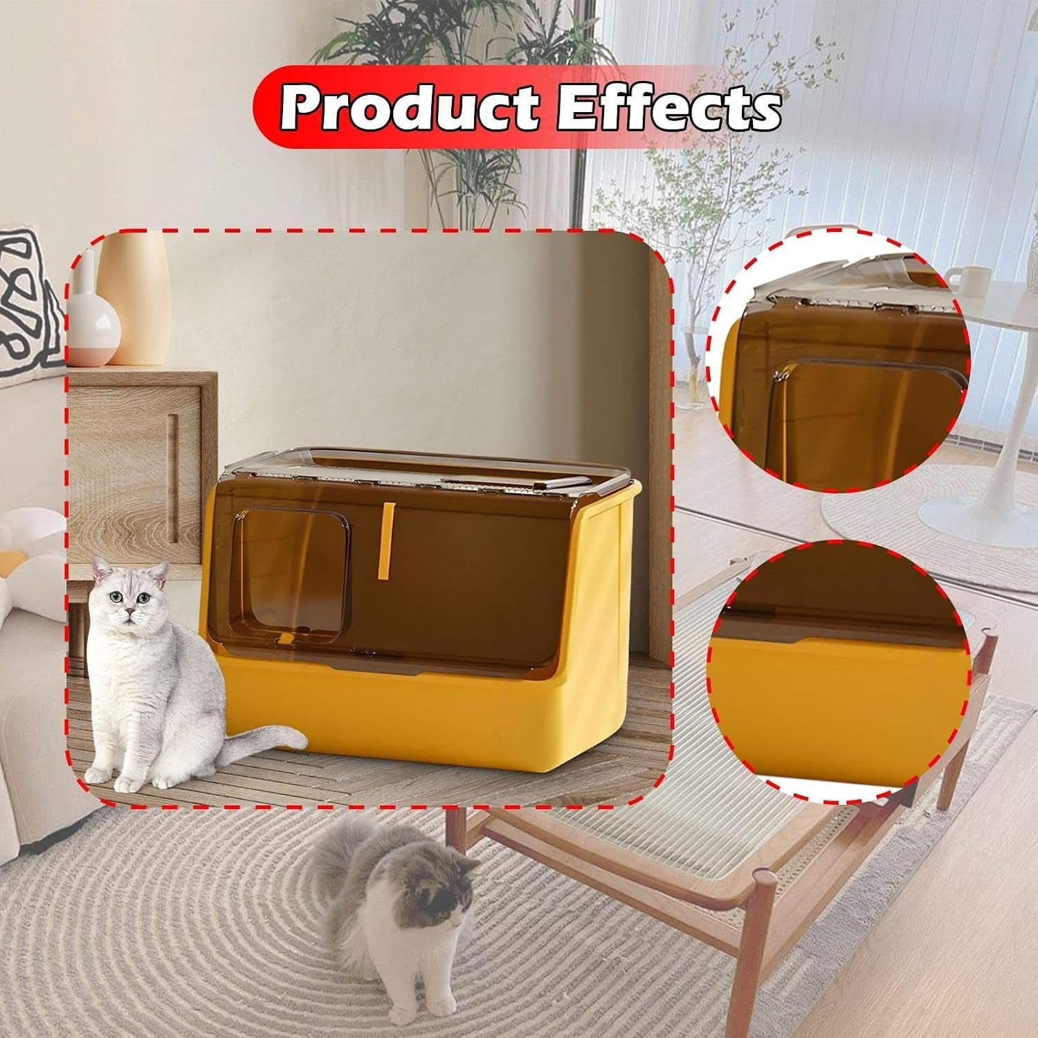 hooded-cat-litter-box-enclosed-covered-toilet-container-sturdy-deep-pan-portable-pet-supplies-kitten-potty-yellow