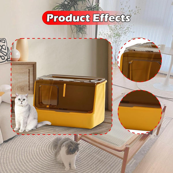 Hooded Cat Litter Box Enclosed Covered Toilet Container Sturdy Deep Pan Portable Pet Supplies Kitten Potty- Yellow5